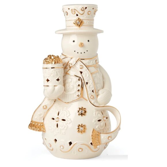 NEW Porcelain Lenox Florentine & Pearl Lite-Up SNOWMAN 24KT Gold Accents w/timer - Picture 2 of 3